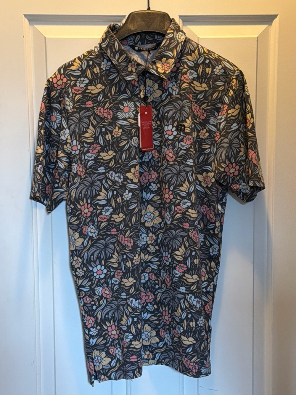 Travis Mathew Black Floral Short-Sleeve Polo